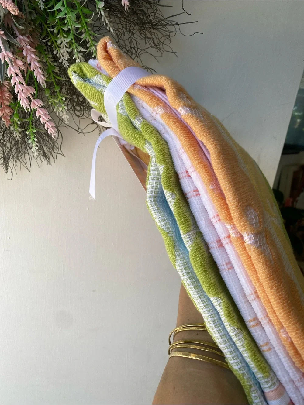 🌼 NWT CARO Home Bunny Waffle Kitchen Towel Set Easter
